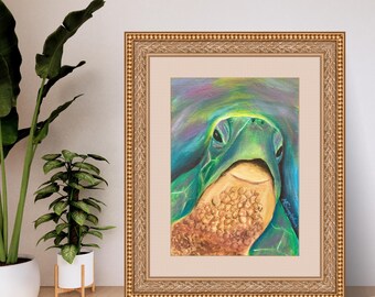 Honu Kisses Art Print, Hawaii artist. giclee, wood panel, 8"x10", 11"x14"