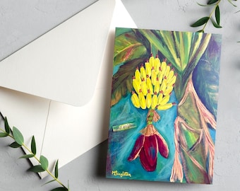 Banana Tree Art Note Card, blank card, folded stationery, made in Hawaii