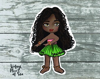 Black Hula Girl vinyl waterproof sticker, water bottle, Hawaii sticker, decal