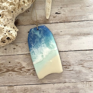 Body board ocean wave ornament, Hawaii gift, beach art, Hawaii art, beach ornament, resin and wood Hawaii ornament, boogie board