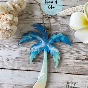 Palm tree ocean wave ornament, Hawaii gift, beach art, Hawaii art, beach ornament, resin and wood Hawaii ornament, hang loose