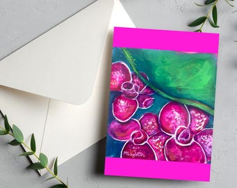 Orchid Art Note Card, blank card, folded stationery, made in Hawaii