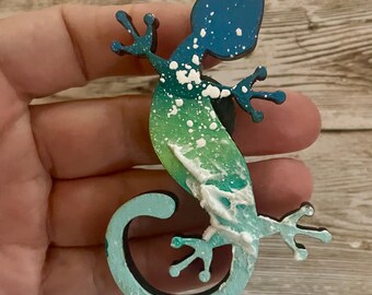 Hand-Painted Gecko Wood Magnet, Hawaii Art