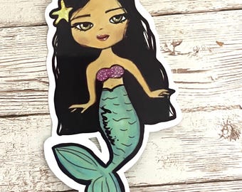 Asian Mermaid vinyl waterproof sticker, water bottle, Hawaii sticker, decal