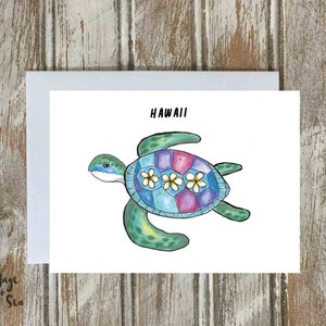Carte de correspondance Honu avec plumerias, carte d'art fantaisiste, carte de voeux d'Hawaï, carte vierge, papeterie pliée, tortue de mer, fabriquée à Hawaï