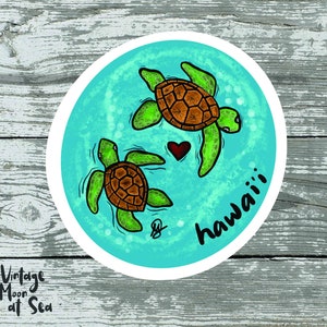 Pegatina de vinilo resistente al agua con la pareja Honu, Honu y su bebé, tortuga marina, botella de agua, madre e hijo, pegatina de Hawái, calcomanía para coche