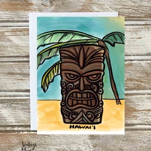 Carte de correspondance Tiki, carte d'art fantaisiste, art de plage, art tropical, carte de voeux d'Hawaï, carte vierge, fabriquée à Hawaï