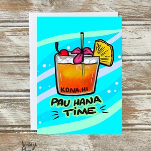 Carte de correspondance Mai Tai Pau Hana, carte d'art fantaisiste, carte de voeux d'Hawaï, carte vierge, papeterie pliée, fabriquée à Hawaï
