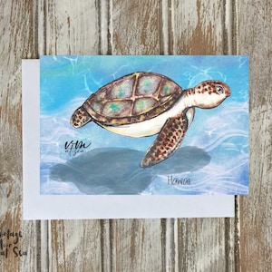 Carte de correspondance Hone Sea Turtle, carte d'art fantaisiste, carte de voeux d'Hawaï, carte vierge, papeterie pliée, fabriquée à Hawaï
