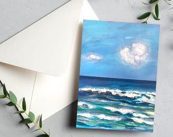 Sunset Beach Art Note Card, blank card, folded stationery, made in Hawaii
