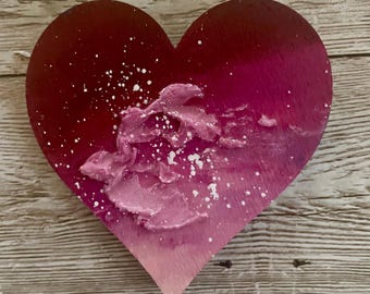 Hand-Painted Heart Wood Magnet, Hawaii Art