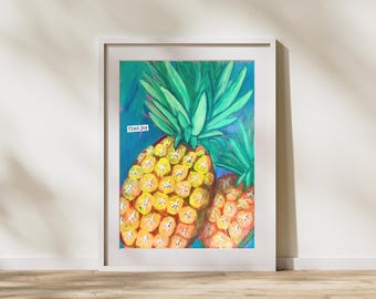 Pineapple Print, Hawaii artist, giclee, wood panel, 8" x 10", 11" x 14"