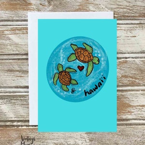 Honu Paar Grußkarte, wunderliche Kunst Karte, Meeresschildkröte, Jubiläum, Hochzeit, blanko Karte, gefaltetes Briefpapier, made in Hawaii