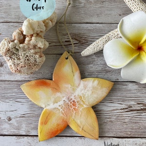 Ocean wave plumeria ornament, Hawaii gift, beach art, Hawaii art, gift for mom, Mother's Day, resin and wood Hawaii ornament