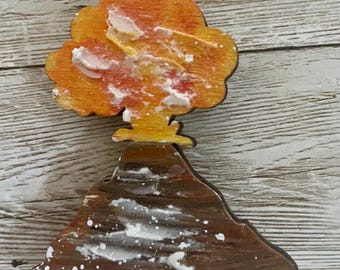 Hand-Painted Volcano Wood Magnet, Hawaii Art