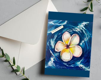 Plumeria Art Note Card, blank card, folded stationery, made in Hawaii