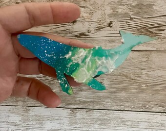Hand-Painted Whale Wood Magnet, Hawaii Art