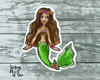 Hula Mermaid vinyl waterproof sticker, water bottle, Hawaii sticker, decal