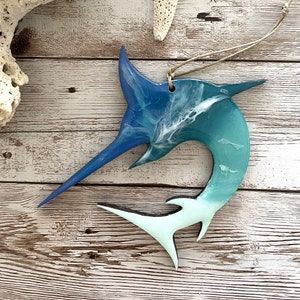 Marlin ornament, Hawaii gift, beach art, Hawaii art, beach ornament, resin and wood Hawaii ornament, fisherman gift