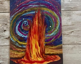 Volcano wooden postcard, Hawaii gift, tropical art