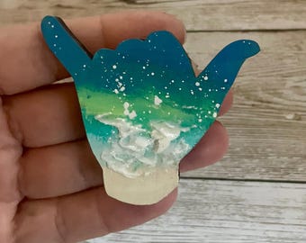 Hand-Painted Shaka Wood Magnet, Hawaii Art