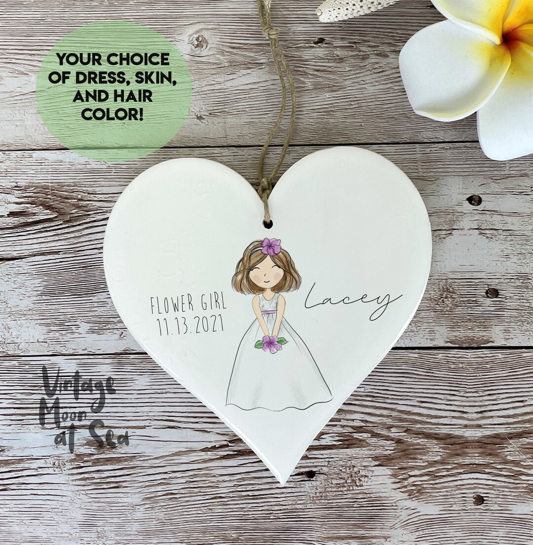 Custom Flower Girl Wood and Resin Ornament Wedding Party Gift Bespoke