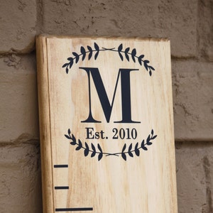 Growth Chart Ruler Add-On Custom Personalization Decal Laurel Monogram with Est. date image 1