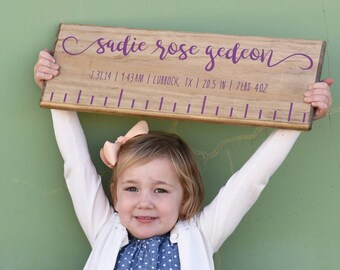 Custom Wooden Birth Ruler - Classic Style with Birth Stats - Newborn Baby Gift