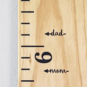 Height Marker for Growth Chart Ruler MOM & DAD Vinyl Decal Arrow in Script Measuring Mark image 1