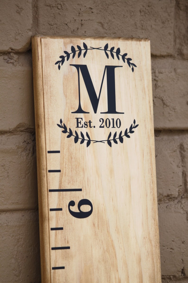 Growth Chart Ruler Add-On Custom Personalization Decal Laurel Monogram with Est. date image 1
