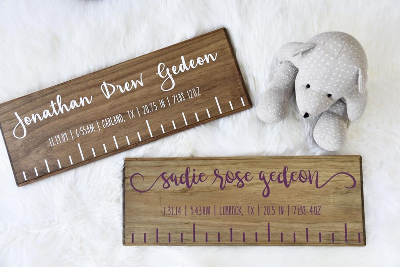 Custom Wooden Birth Ruler Classic Style with Birth Stats Newborn Baby Gift image 2