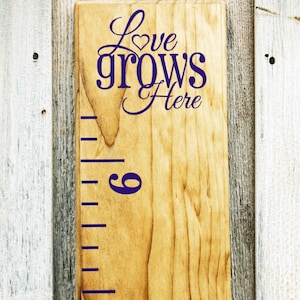 Règle complémentaire pour courbe de croissance : décalcomanie en vinyle « Love Grows Here » avec cœur, en-tête supérieur