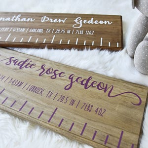 Custom Wooden Birth Ruler Classic Style with Birth Stats Newborn Baby Gift image 3