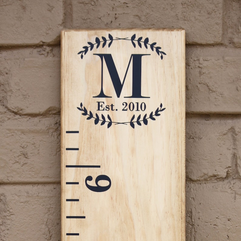 Growth Chart Ruler Add-On Custom Personalization Decal Laurel Monogram with Est. date image 3