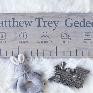Custom Wooden Birth Ruler Modern Style with Birth Stat Icons Newborn Baby Gift image 2
