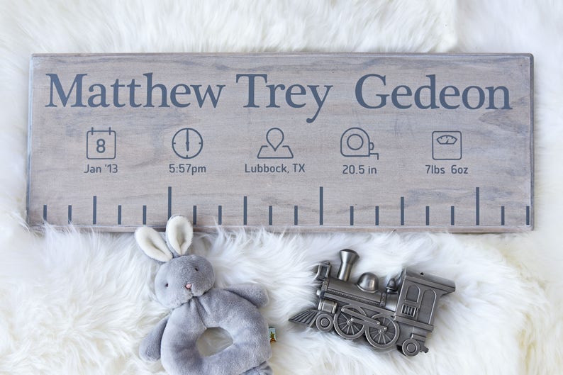 Custom Wooden Birth Ruler Modern Style with Birth Stat Icons Newborn Baby Gift immagine 2