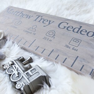 Custom Wooden Birth Ruler Modern Style with Birth Stat Icons Newborn Baby Gift image 5