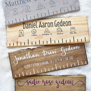 Custom Wooden Birth Ruler Modern Style with Birth Stat Icons Newborn Baby Gift image 3