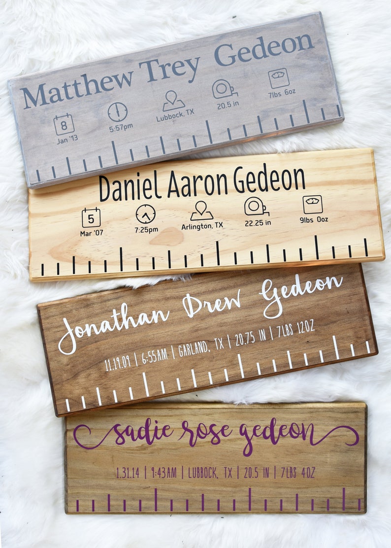 Custom Wooden Birth Ruler Modern Style with Birth Stat Icons Newborn Baby Gift image 3