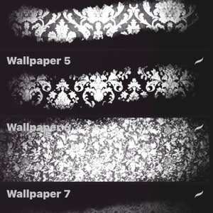 May include: Ten different black and white digital wallpaper designs featuring a repeating pattern of stylised floral and leaf motifs. The designs are labelled "Wallpaper 1" through "Wallpaper 10".