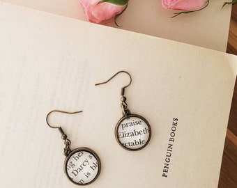 Darcy and Elizabeth earrings, book earrings, literary jewelry, pride and prejudice, Jane austen jewelry, book lover gift, bookish gift