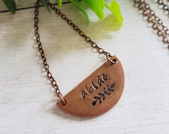 Christian Abide Necklace Copper, Abide in Christ, John 15 Bible Verse, Hand Stamped Faith Based Jewelry for Women, Gift for Christian Woman