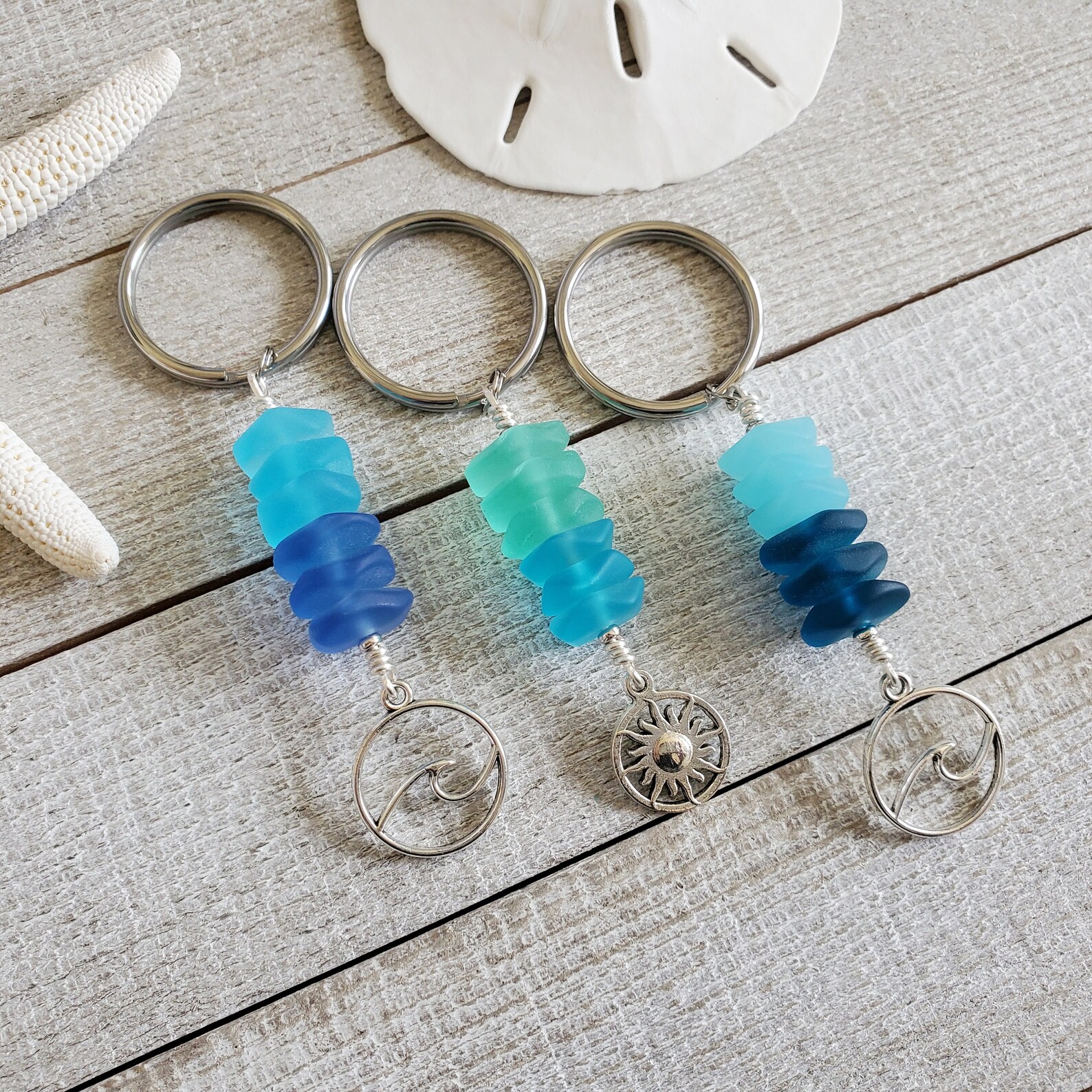 Sea Glass Key Chain Ocean Wave Keychain Tropical Gift Beach Etsy