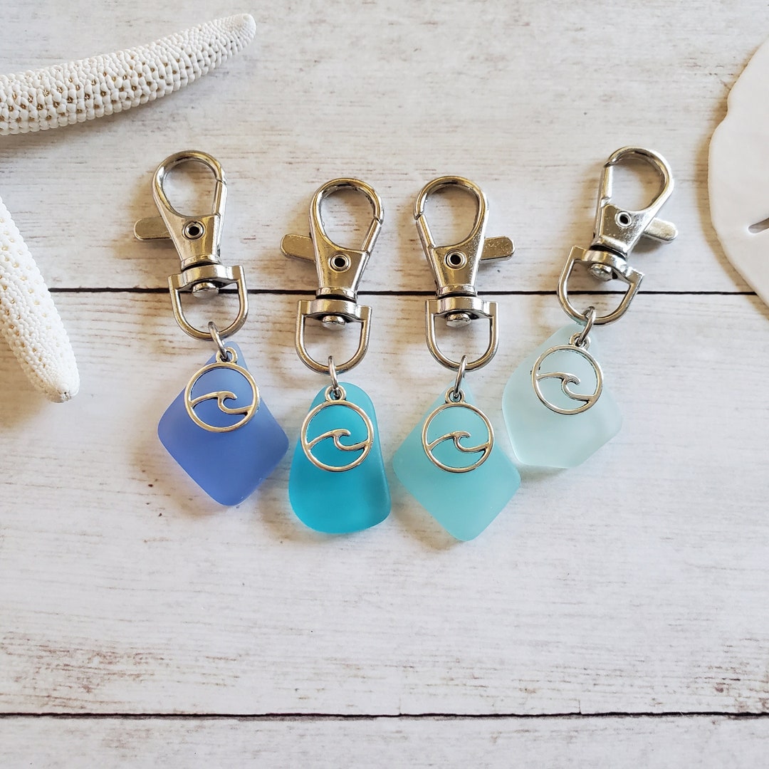 Sea Glass Keychain Charm - Ocean Wave Bag Clip Accessory, Eco Friendly ...