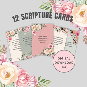 Cartões de Escrituras Florais para Mulheres Cristãs Imprimíveis, Estudo Bíblico em Pequeno Grupo, Decoração de Casa com Versículos Bíblicos, Etiquetas para Presentes de Natal, Cartões de Mesa de Páscoa