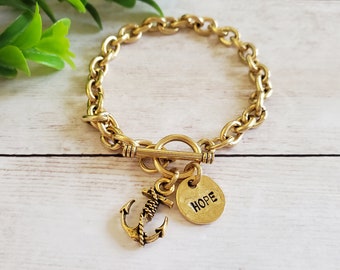 Gold Bible Verse Bracelet, Hebrews 6:19 Christian Jewelry for Women, We Have this Hope as an Anchor for the Soul, Christian Gifts for Her