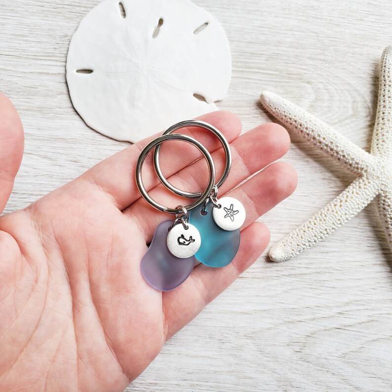 Custom Ocean Keychain with Sea Turtle, Starfish or Whale Charm Sea Glass Key Chain Sea Life Keychain Coastal Keychain Gift image 7