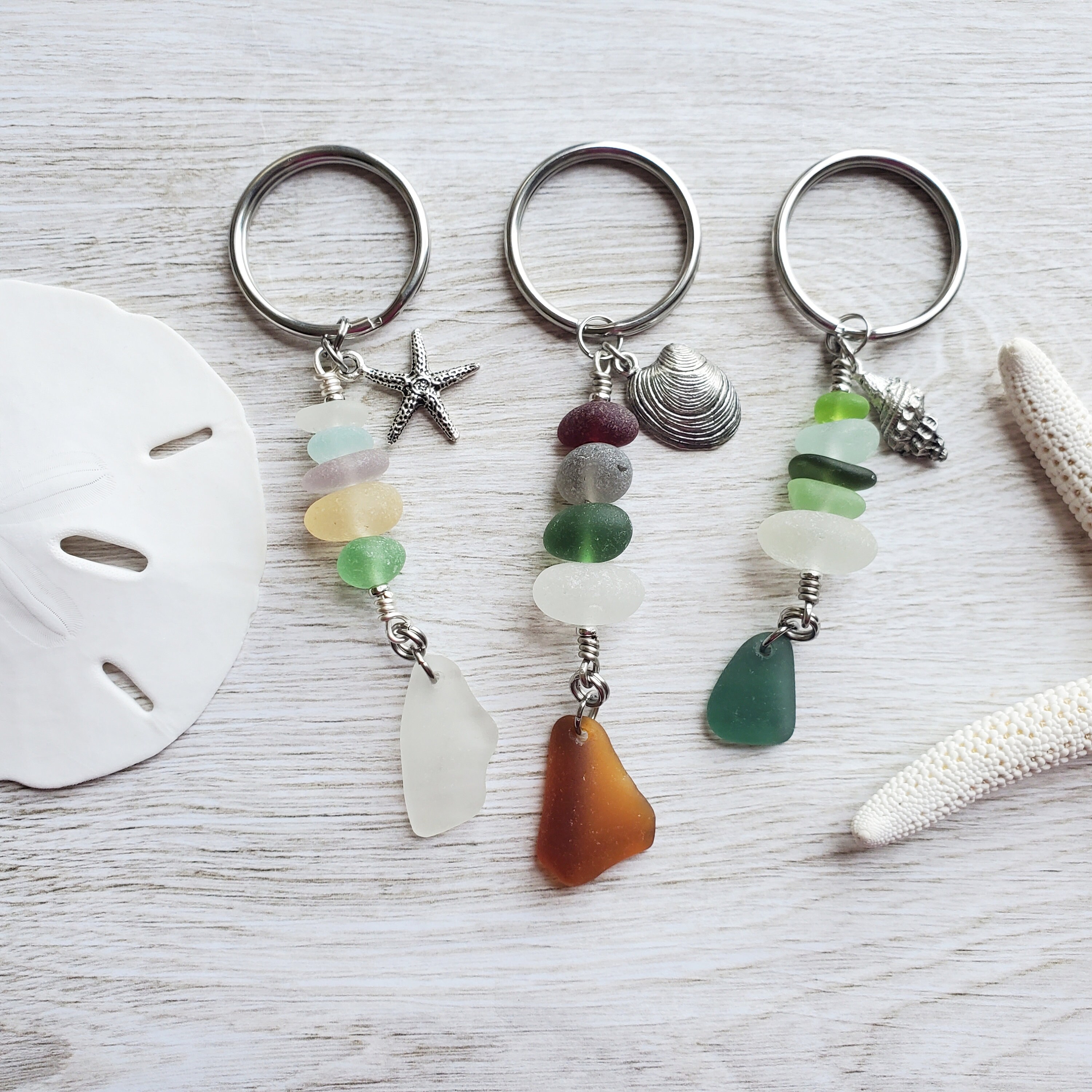 Genuine Sea Glass Keychain Beach Key Chain Ocean Lover Gift Etsy