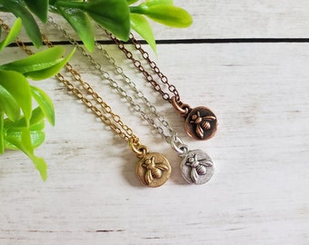 Dainty Bee Necklace, Gold, Silver, Copper, Minimalist Necklace, Birthday Gifts for Her, Handmade Jewelry, Honey Bee, Bumble Bee