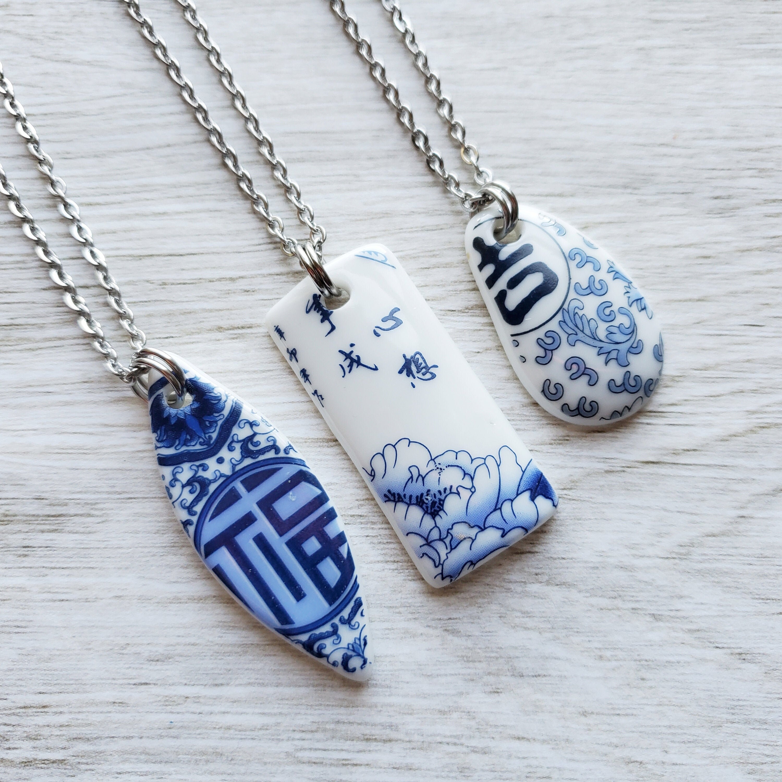 Sea Pottery Necklace Porcelain Pendant Long Necklace Broken Etsy